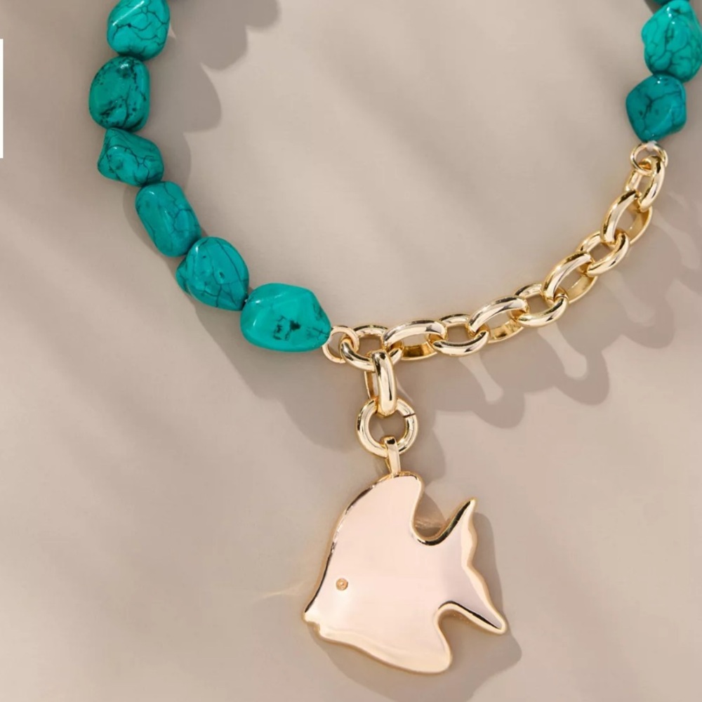Anthropologie Turquoise Beaded Cluster Charm Necklace - Picture 6 of 10